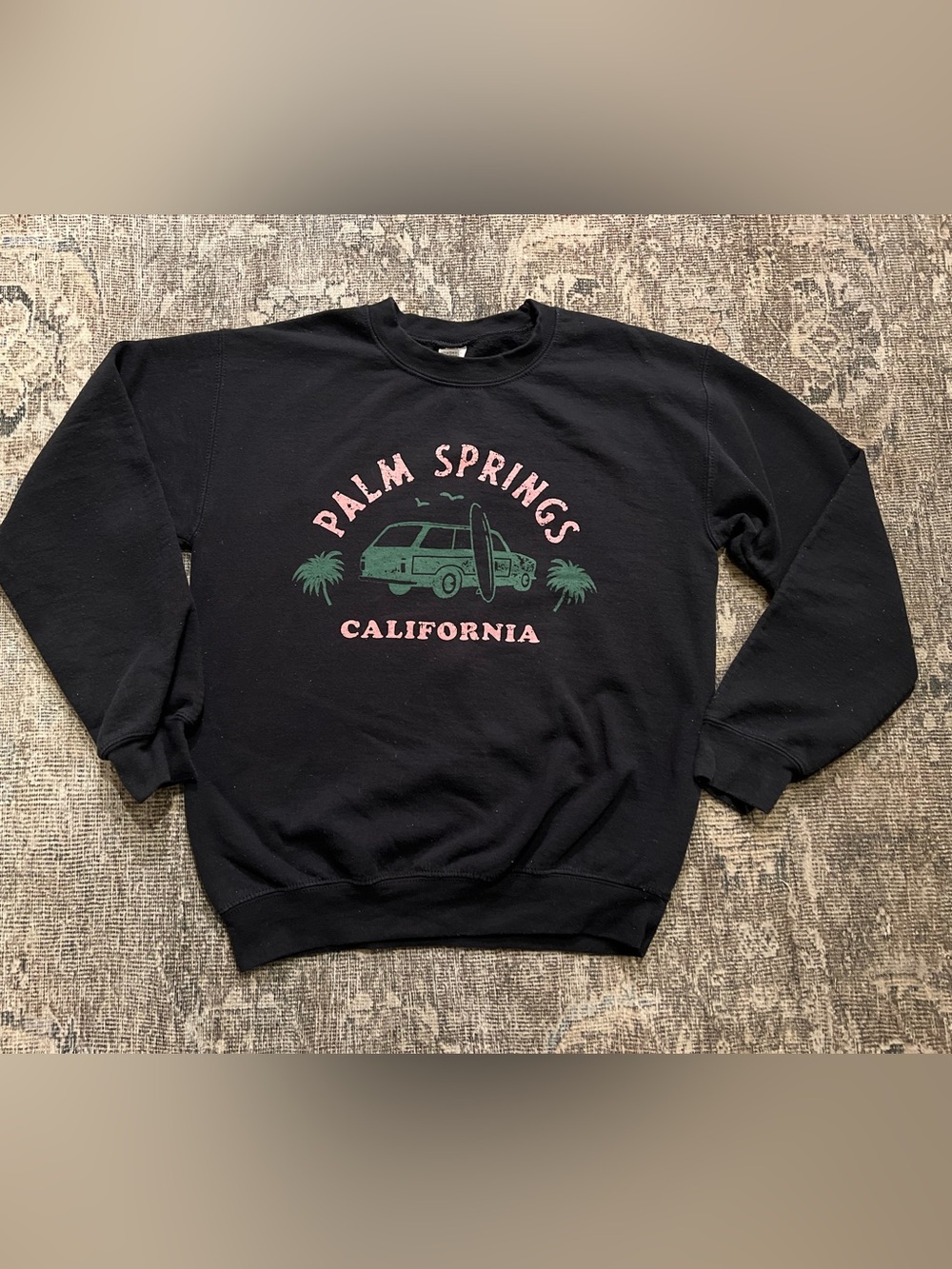 Vintage Vibe Palm Springs California Graphic Sweatshirt Small Black Surf Wagon